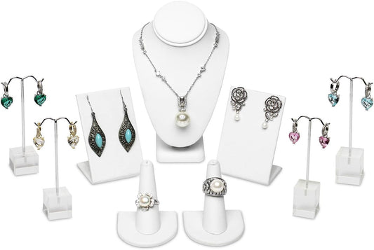 MOOCA Jewelry Display Set, Necklace Display Bust, Earring Organizer, Ring Holder Stand for Showcase and Store, Premium Fabric