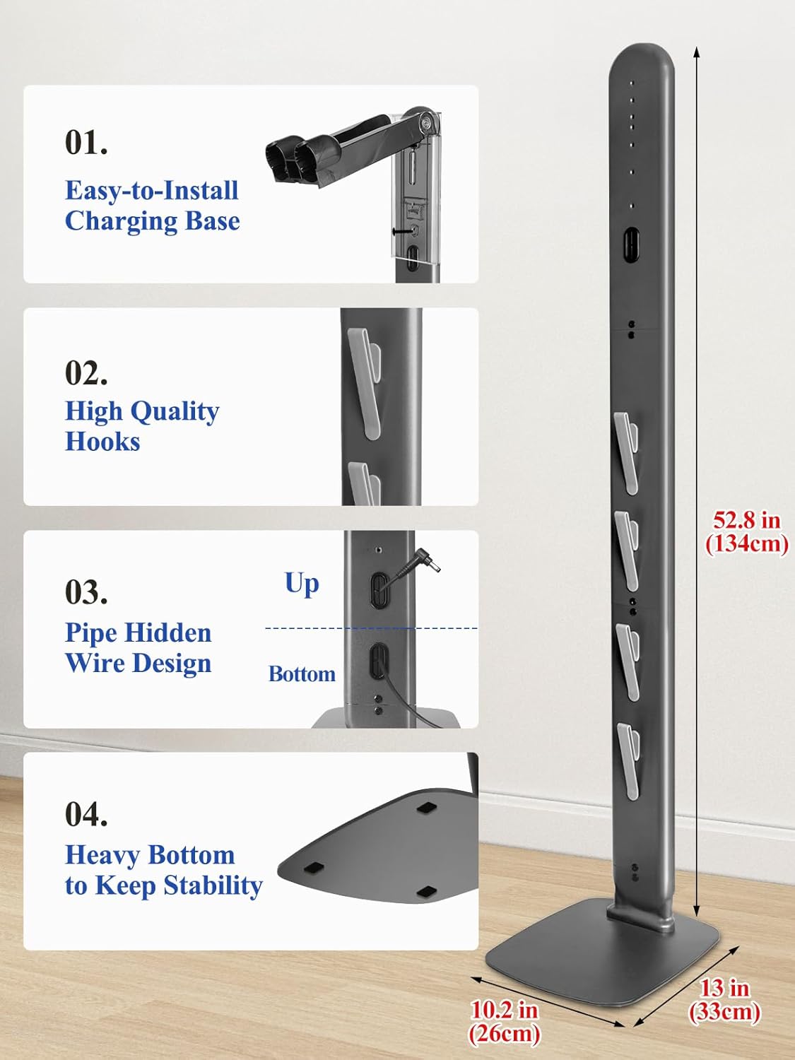 Sturdy Metal Vacuum Stand Compatible with Dyson Gen5 V15 V12 V11 V10 V8 V7 V6, Freestanding Bracket Standing Holder with Hidden Cable Design, Space-Saving Storage Rack for Cordless Vacuums
