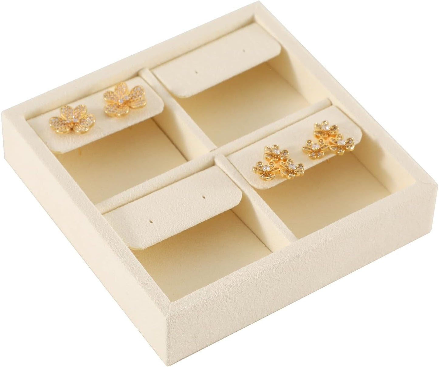 Dark Blue Jewelry Display Tray Ring Necklace Earring Bangle Organizer Multifunctional Storage Case for Jewelry Showcase (Small 4 Grids Earrings Tray(beige))