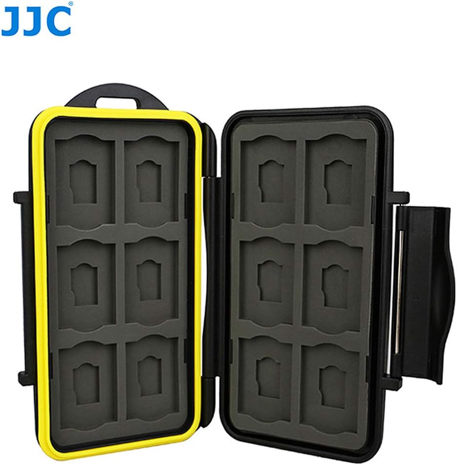 JJC MC-SDMSD24 Ruggard SD Card Case, Micro SD Card Case, Water-Resistant Case for SD Micro SD Cards, Rubber Sealed Ergonomic Locking Easy Carrying Memory Card Case Fits 12 SD 12 Micro SD Cards