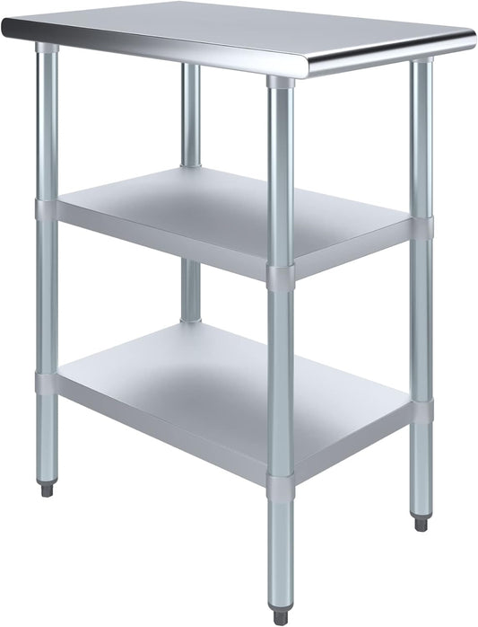 AmGood Stainless Steel Work Table with 2 Shelves | NSF | Metal Utility Table (18" Long x 30" Deep)