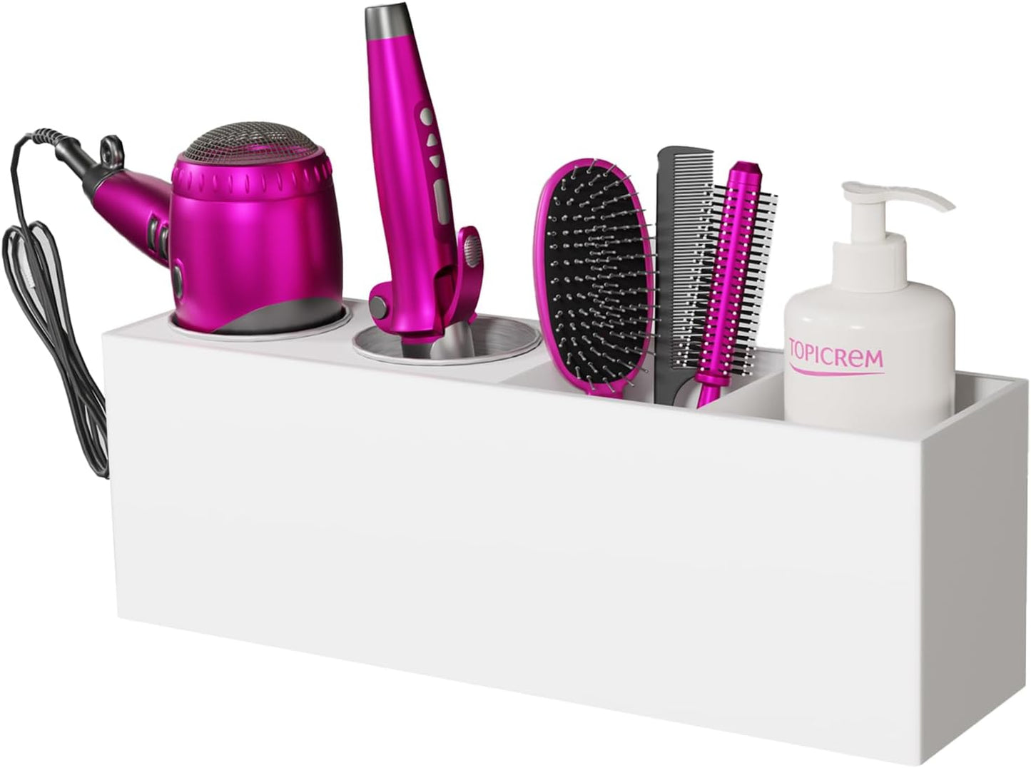 Wall Mount Hair Tool Organizer, Acrylic Hair Dryer Holder with 2 Stainless Steel Cup, for Hair Straighteners, Flat Iron, Curling Wand, Blow Dryer