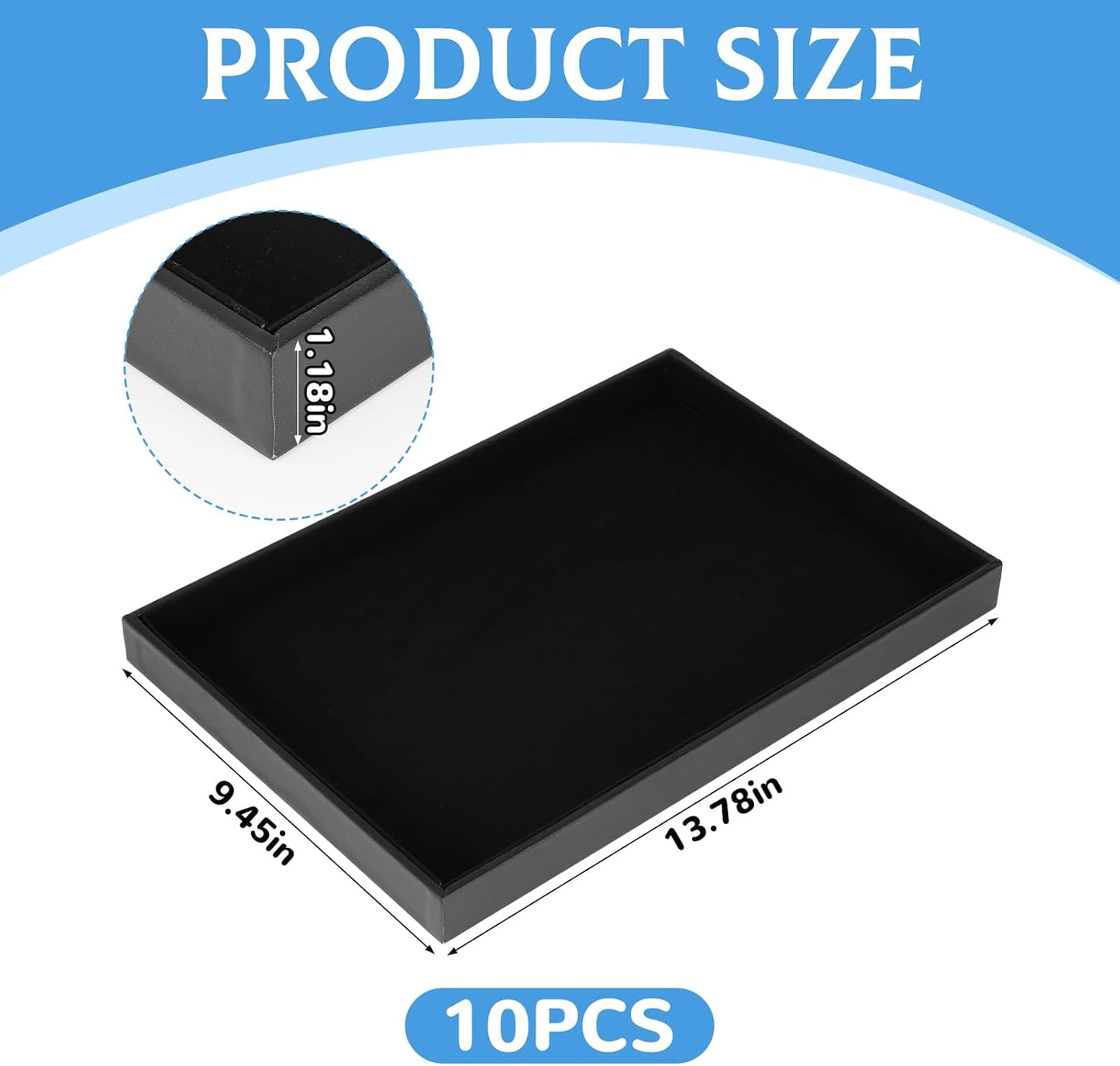 10 Pcs Velvet Stackable Jewelry Tray Showcase Display Jewelry Organizer Tray for Drawers Countertop, Empty Plate for Necklace, Ring, Bracelet Organizing, and Earring Storage Display (Black)