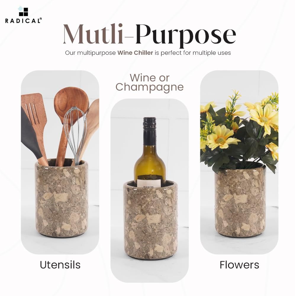 Radicaln Marble Wine Chiller Oceanic 6.5" Inches Handmade Beverage Cooler For Bar Accessories, Wine Chiller For Bottle & Champagne - Wine Bottle Holder For Bar Décor