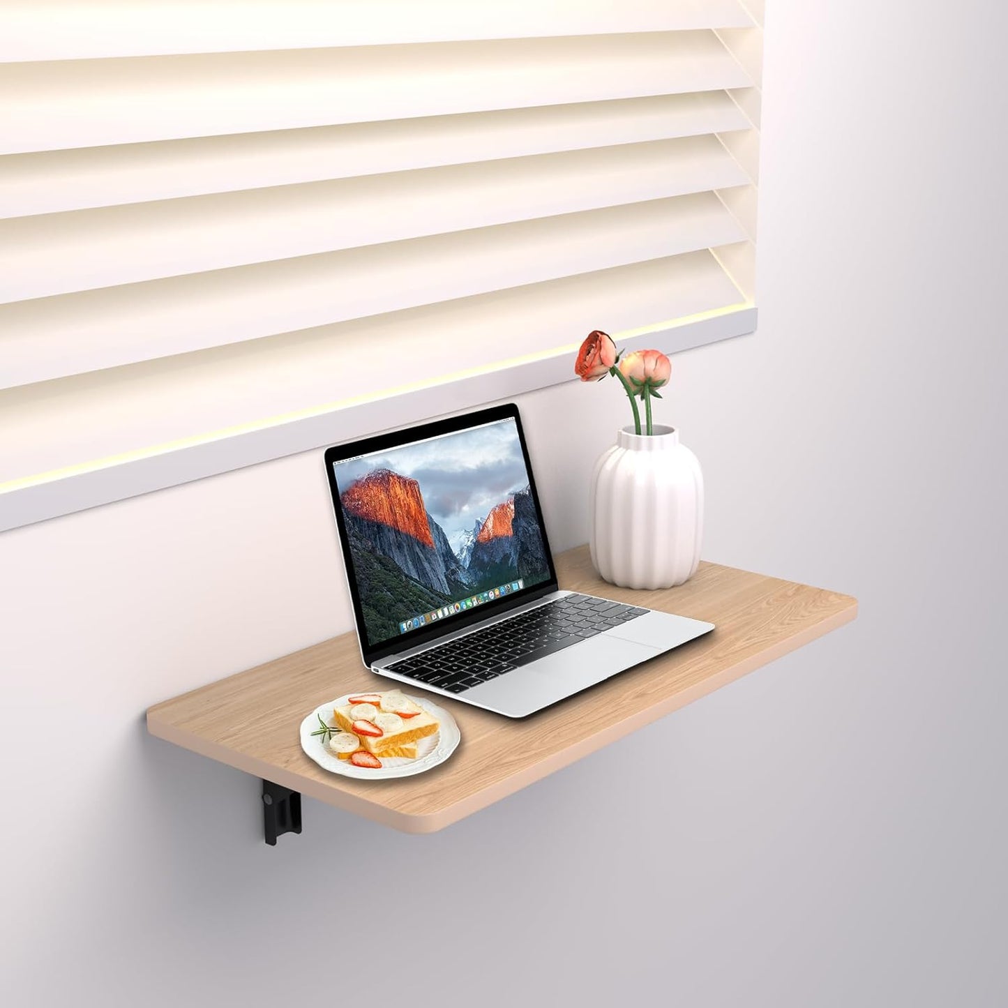 MM MELISEN Wall Mounted Folding Table 24x16 Inch (61x40cm), Fold Down Desk for Small Spaces, Solid Wood Laundry Table