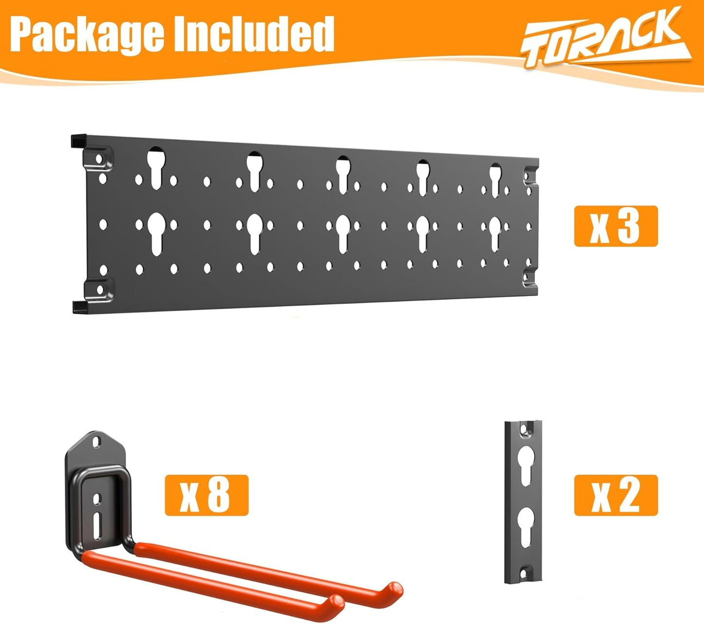 TORACK Garden Tool Organizer Wall Mounted, Garage Folding Chair Storage Rack, Tools Rack for Shovels, Rakes, Broom, Ladders, Hooks for Keyhole Style Shelving Unit(13 pcs)