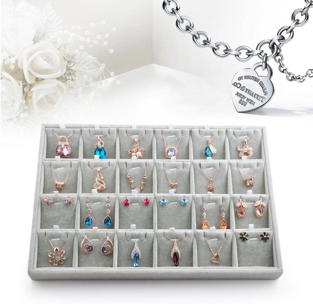 Oirlv Velvet Jewelry Tray 24 Grid liner Pendant Earrings Organizer Storage Trays Showcase Display Jewelry Holder