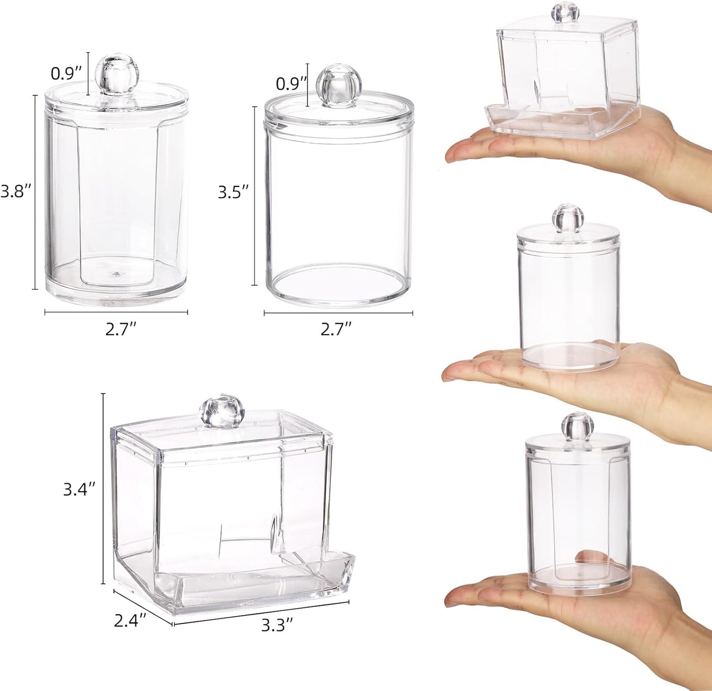 Tbestmax Bathroom Organizer Accessories Set-10 OZ,7 OZ Qtips Holder Storage with Lids, Cotton Ball/Swabs Dispenser, Apothecary Container Jar 4 Pcs