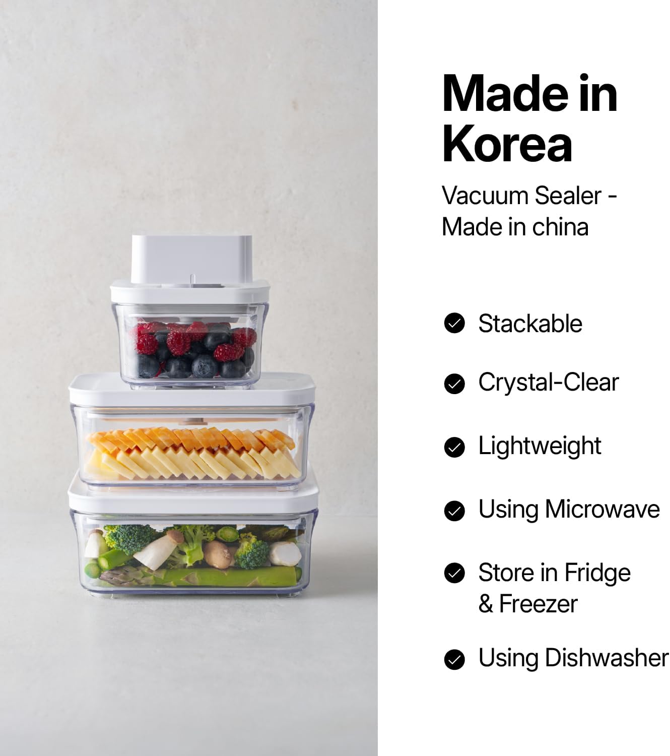 VAKUEN Premium Airtight Food Storage Containers, Mini 9P/SET include Vacuum Sealer, Smart One-Click Seal Lid, No Hinges, 100% Leak Proof, BPA-FREE, Dishwasher, Freezer & Microwave Safe