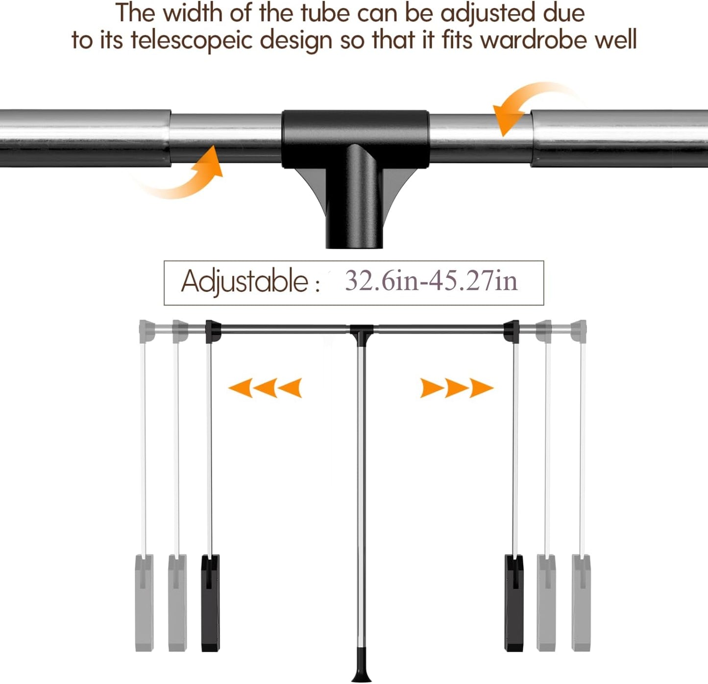 Pull Down Closet Rod, 33 lbs Load Capacity Stainless Steel Clothes Hanging Rod, Adjustable 33-45 Inch Soft-Close Wardrobe Lift Rail Organizer for Bedroom Laundry Room