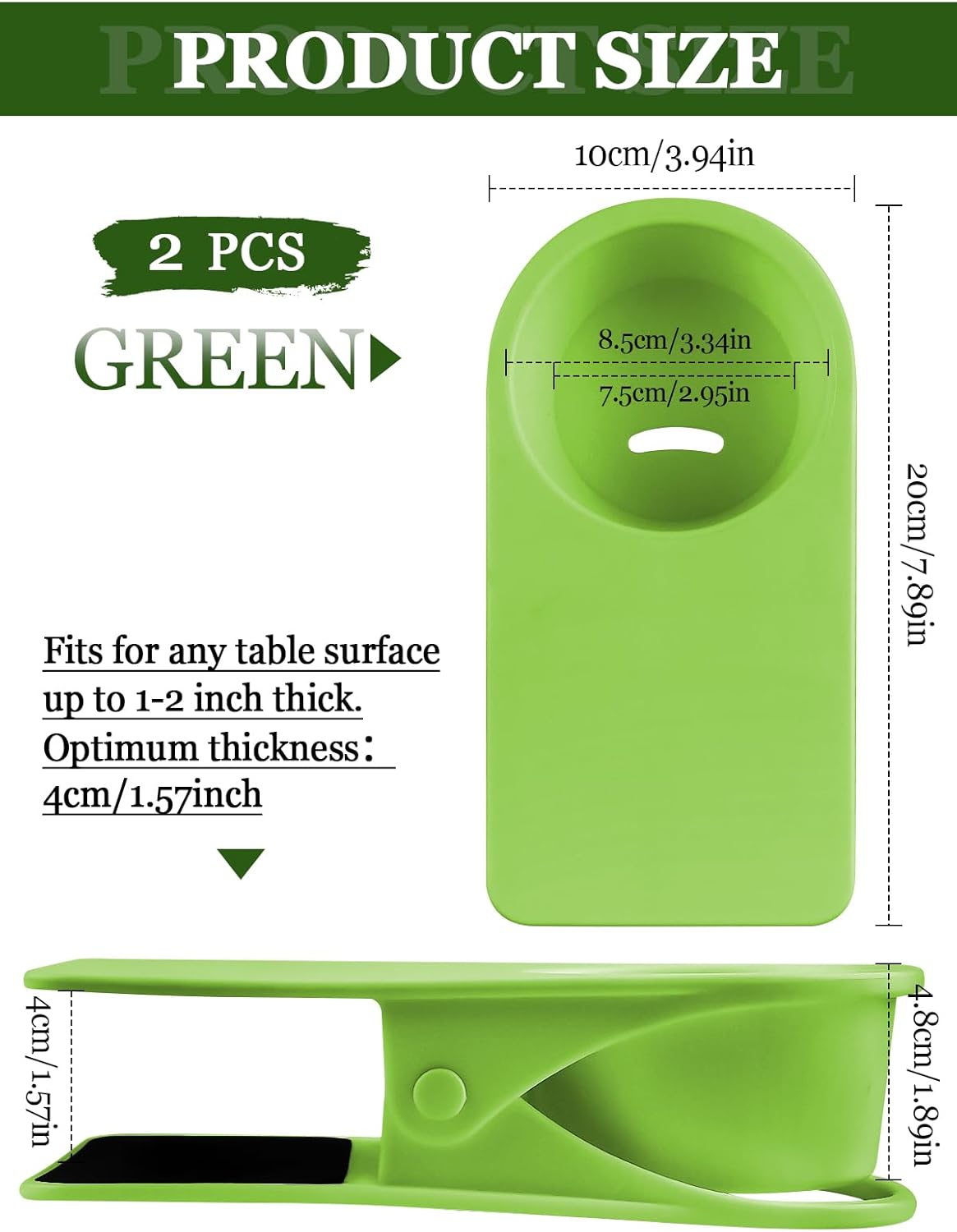 Kalolary 2PCS Table Edge Cup Holder Clips - Versatile Desk & Table Cup Clip for Home, Office & School (Green)