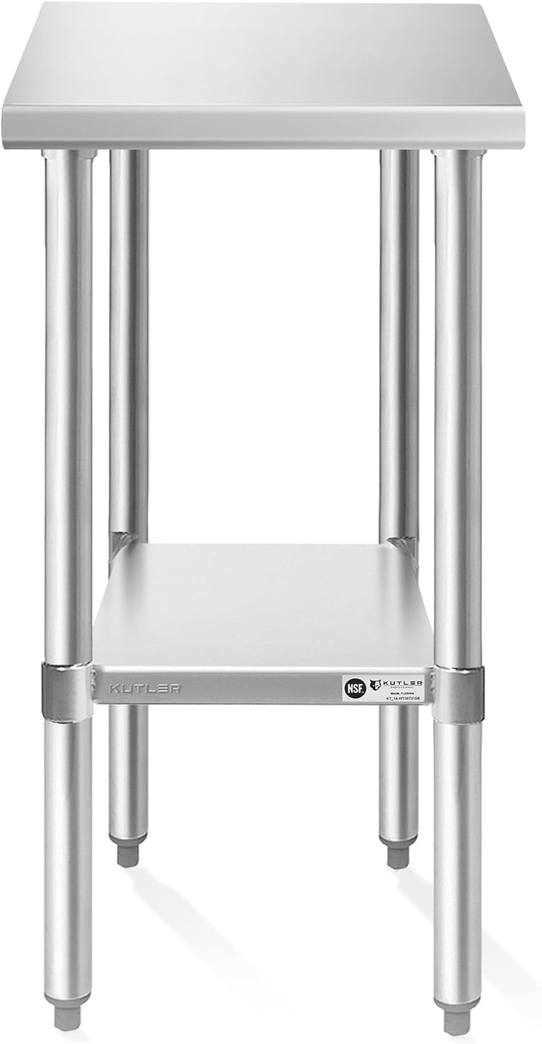 KUTLER Stainless Steel Table 24 x 12 Inches, NSF Heavy Duty Commercial Kitchen Prep and Work Table with Undershelf for Restaurant, Hotel, Home