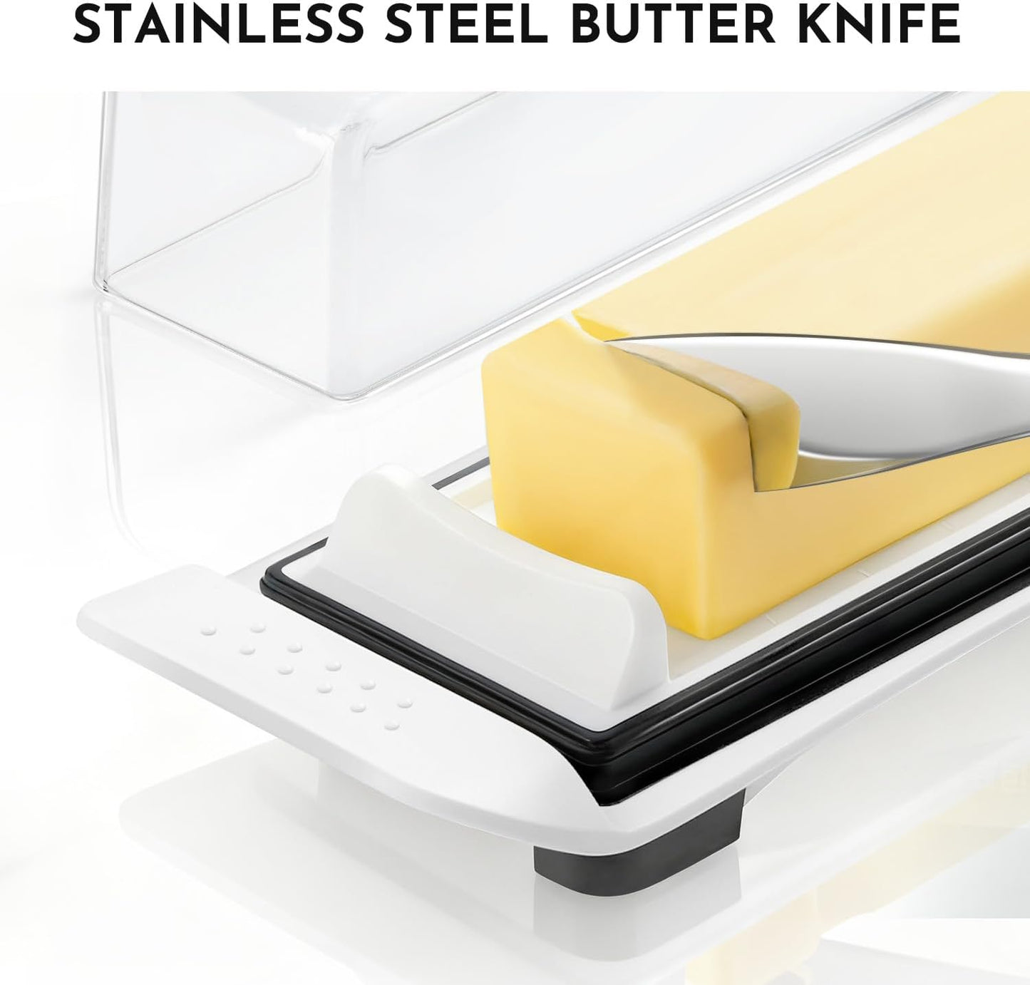 Butter Disher with Lid, IKOCO Butter Keeper Container for Refrigerator and Countertop Use with Butter Knife, White
