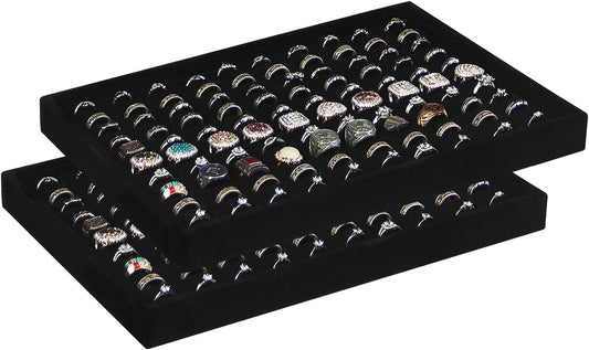 Coward 2Pcs/Set Black Velvet Stackable Ring Organizer Tray, Velvet Ring Earring Stud Jewelry Display Holder Tray for Store Selling or Home Show Storage