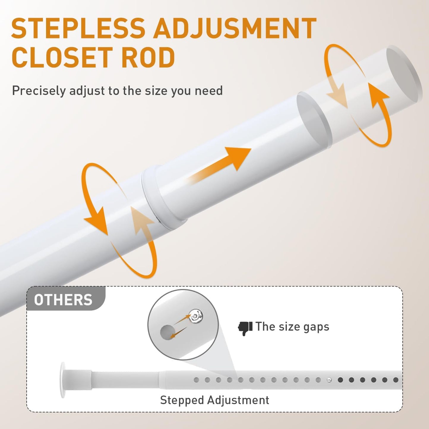 White Adjustable Closet Rod 18-48 Inches, Heavy Duty Metal Clothes Hanging Rod, Rust-Proof Non-Slip Wardrobe Bar for Closet, Laundry Room, RV