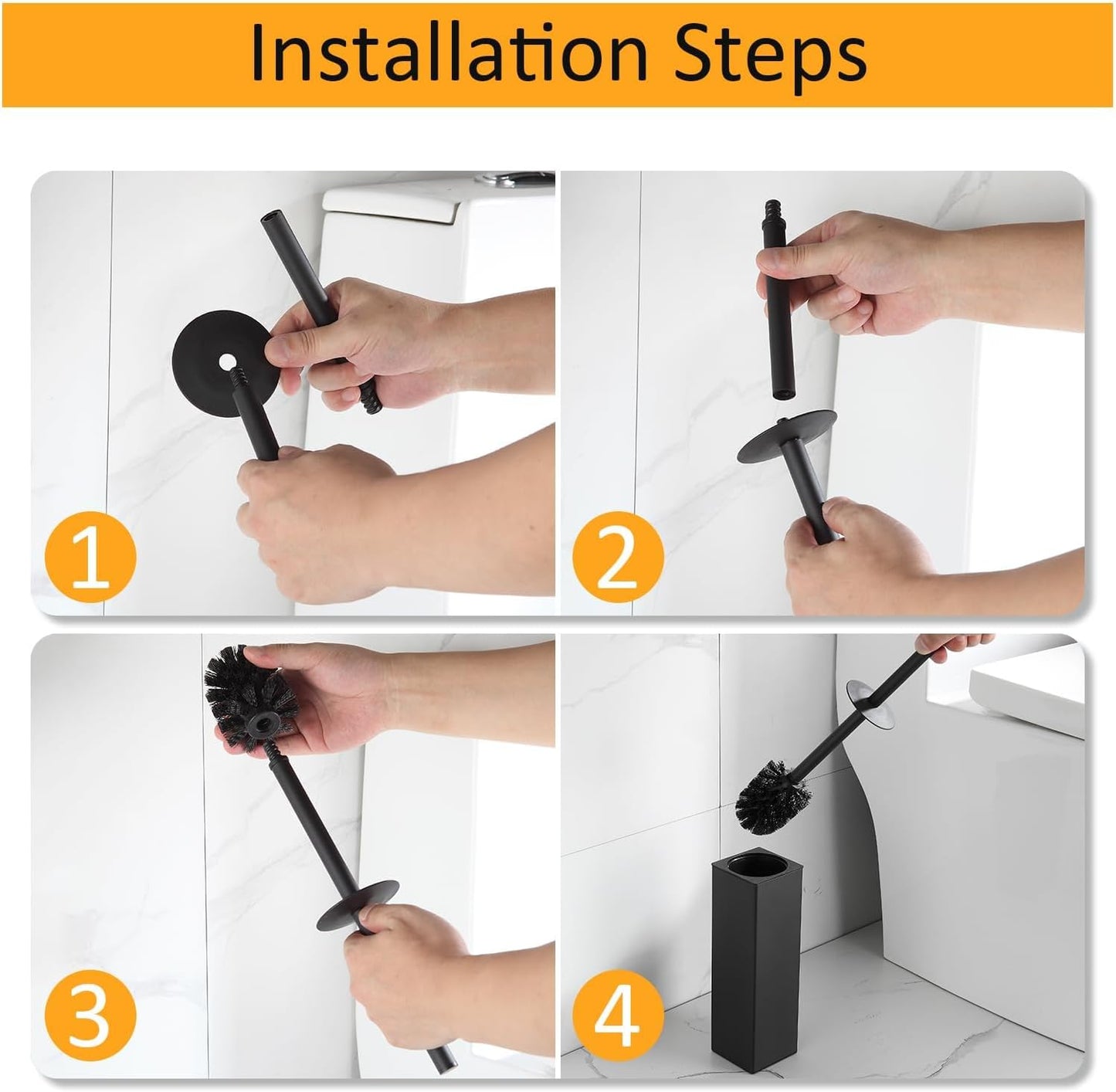 BGL Standing Toilet Brush and Holder Brushed Gold Aluminium Toilet Bowl Cleaner Brush and Holder for Bathroom Storage and Organization, Square Design Sturdy and Space Saving