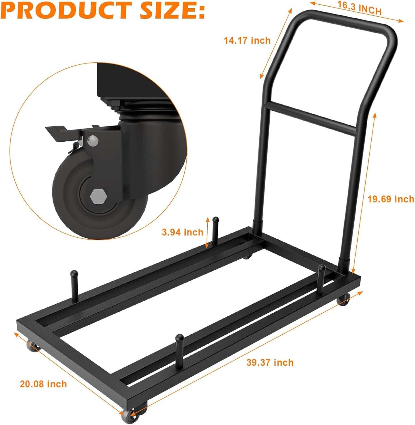 Heavy-Duty Folding Chair Rack Storage Cart - Holds 25-28 Chairs, 300 LB Capacity with Locking Wheels & Space-Saving Vertical Design, Matte Black