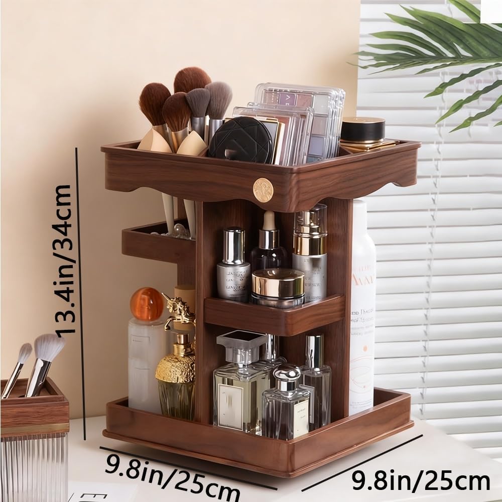 360° Rotating Makeup Organizer, Spining Adjustable Wooden Vanity Storage for Skincare, Perfume and Cosmetics for Countertop Organizer for Bathroom and Dresser