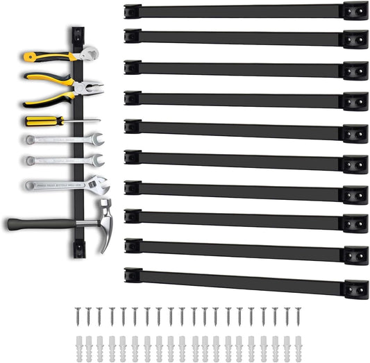 18" Magnetic Tool Holder, 10 Packs Magnetic Storage Strips Magnet Bar PVC Coated for Garage Tool Organizer Mounted Hanging Strip,Heavy Duty of Holder Easy to Install