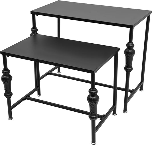 2Pcs Retail Display Tables, Shoe Handbag Display Stand Nesting Tables Set Heavy Duty Purse Display Risers for Home Boutique Retail Store (Black)