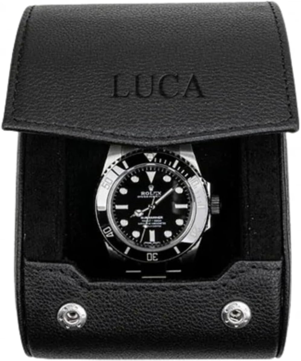 DailyWatch | Personalized Watch Roll Travel Case For 1 Watches - Handmade Genuine Leather Travel Case With Custom Engraving of Name or Initials - All Black