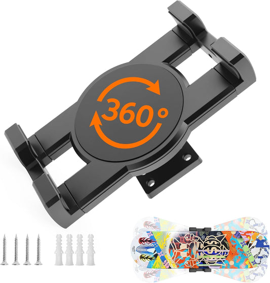 DYAUS 360° Rotating Skateboard Wall Mount, Extending Skateboard Wall Hanger, Universal Skate Board Wall Mounts Display, Space-Saving Longboard Deck Holder, Floating Skateboard Rack, Black