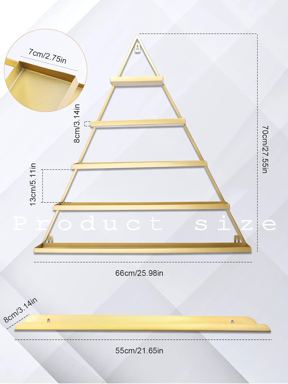 EBANKU 6PCS Nail Polish Racks 5 Tiers Nail Polish Shelf for Wall Triangular Display Rack Cosmetic Display Cases Lipstick Perfume Wall Shelf Essential Oil Organizers for Home Spa Nail Salon Shop(Gold)
