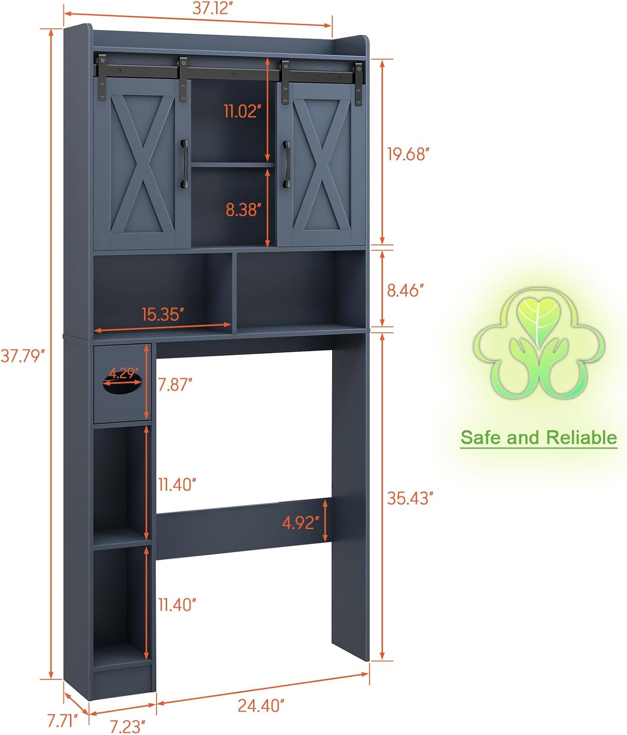 Vabches Over The Toilet Storage Cabinet, Farmhouse Storage Cabinet Over Toilet with Sliding Doors，Home Space-Saving Toilet Rack, for Bathroom, Restroom, Laundry