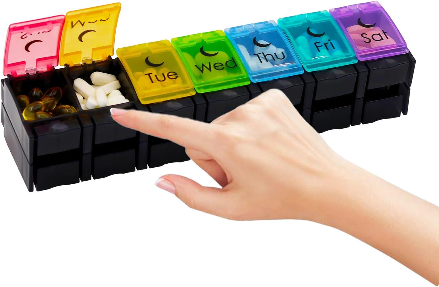 Large Pill Organizer 7 Day with Spring-Open Design- Weekly Pill Organizer 2 Times a Day with AM PM Big Compartments Pill Box for Supplements Pill Container Holder for Vitamins Medicine Organizer