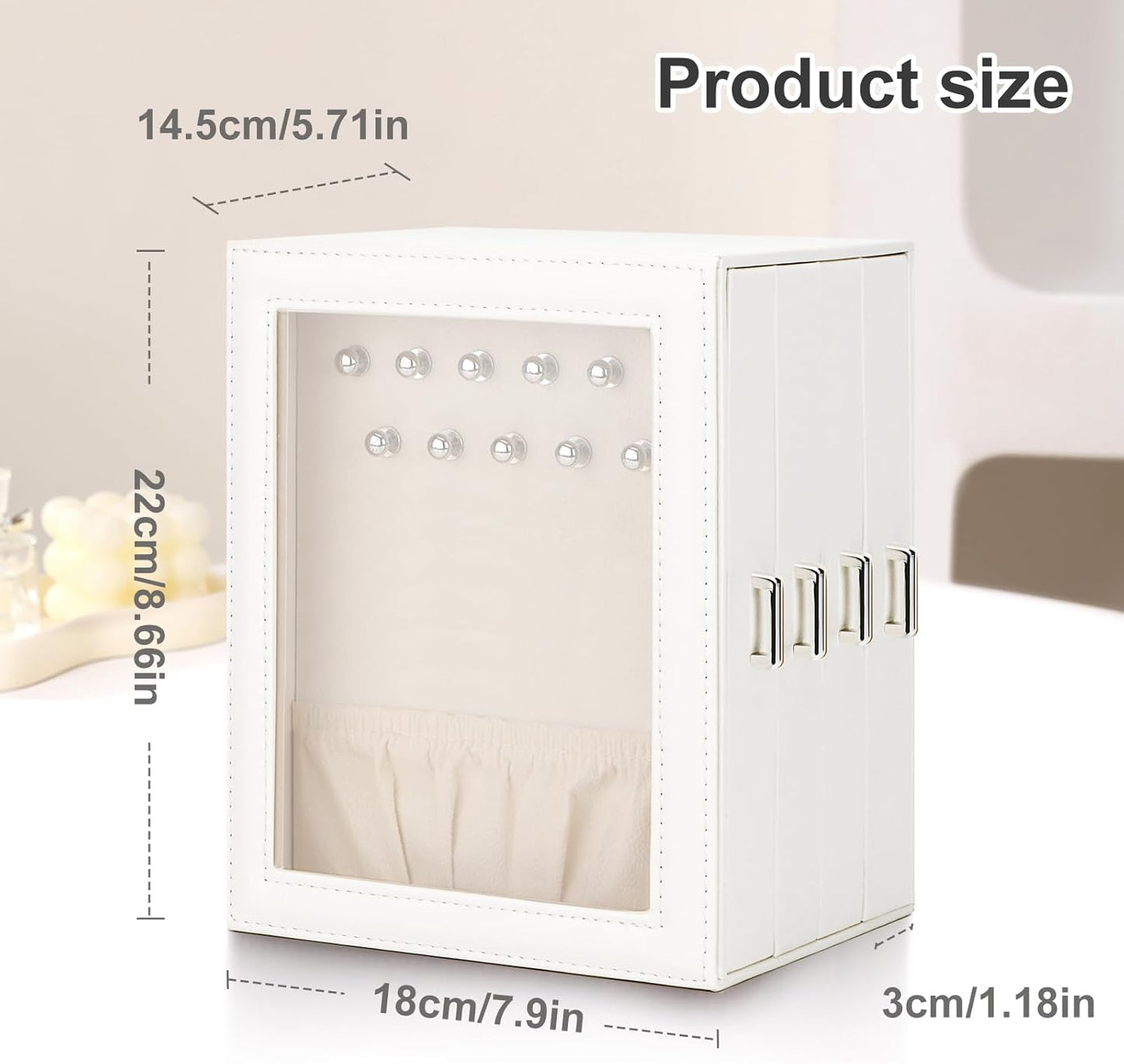 DesignSter Jewelry Box Organizer, Jewelry Box for Women, PU Jewelry Organizer Display Case with Side Drawers, Jewelry Storage for Earring Necklace Ring Bracelet Watch