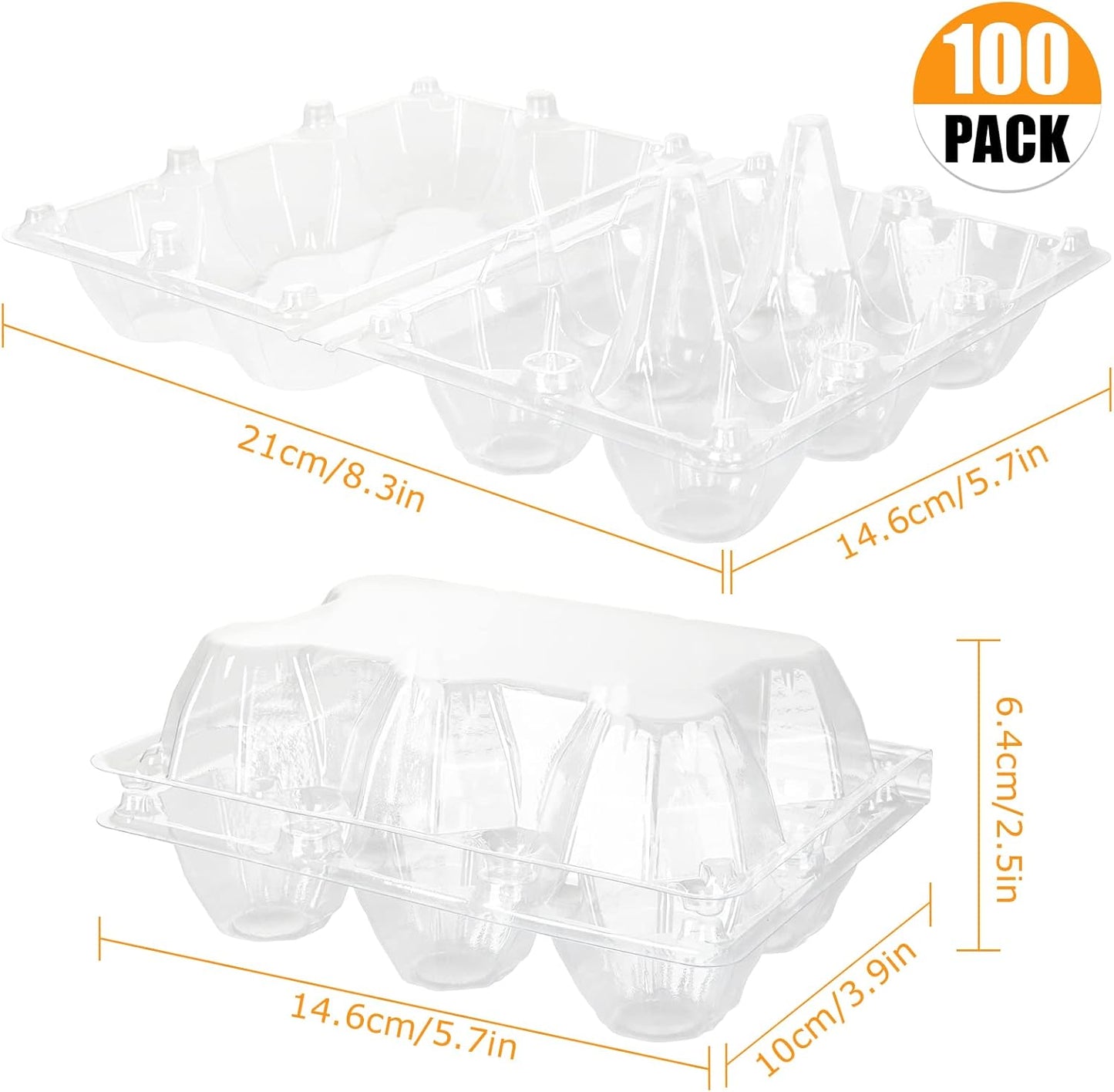 100PCS Plastic Egg Cartons Bulk 2x3 Egg Holders Style Holds 6 Eggs - Half Dozen Storage Perfect for Family Pasture, Groceries Chicken Farm, Refrigerator Storage