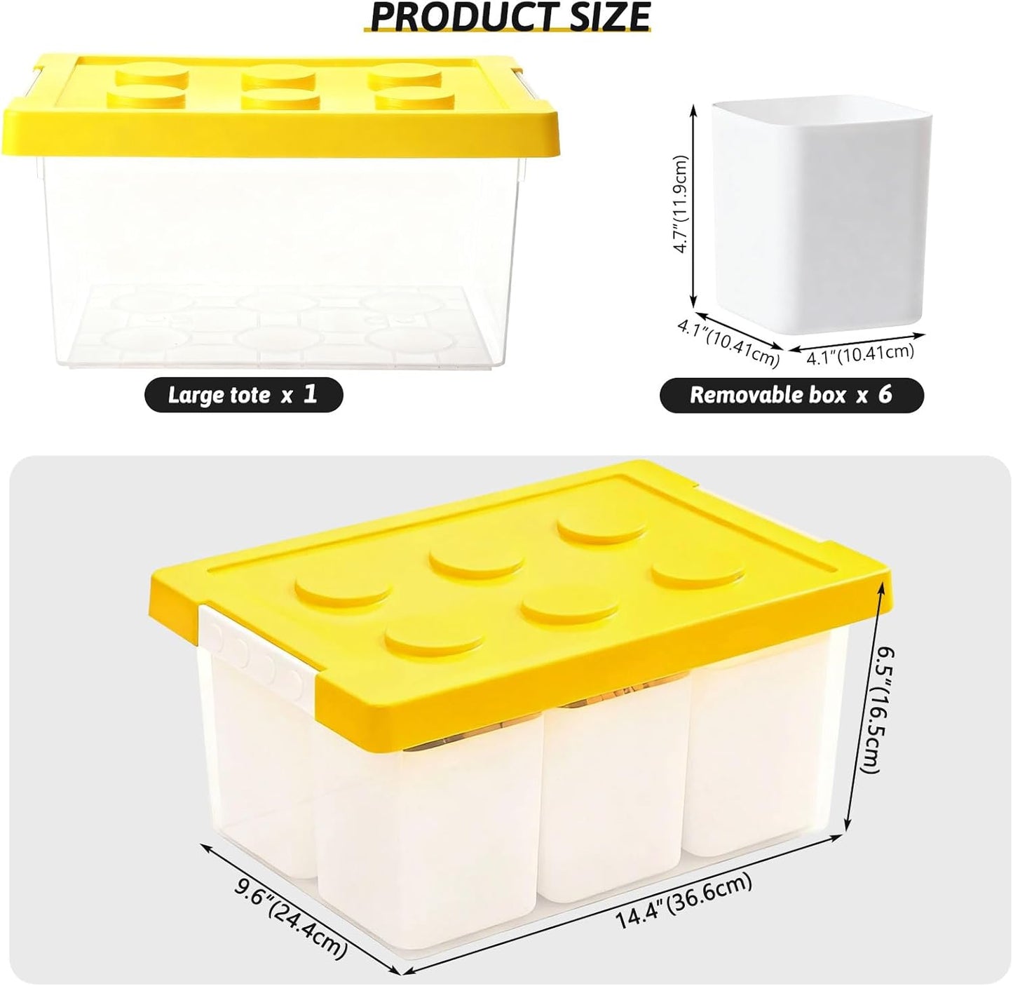 loobuu Plastic Storage Bins with Lids, Art Craft Supply Organizer Box with Brush Pot, Multipurpose Stackable Storage Containers for Organizing Tool, Craft, Crayon,Sewing(Yellow)