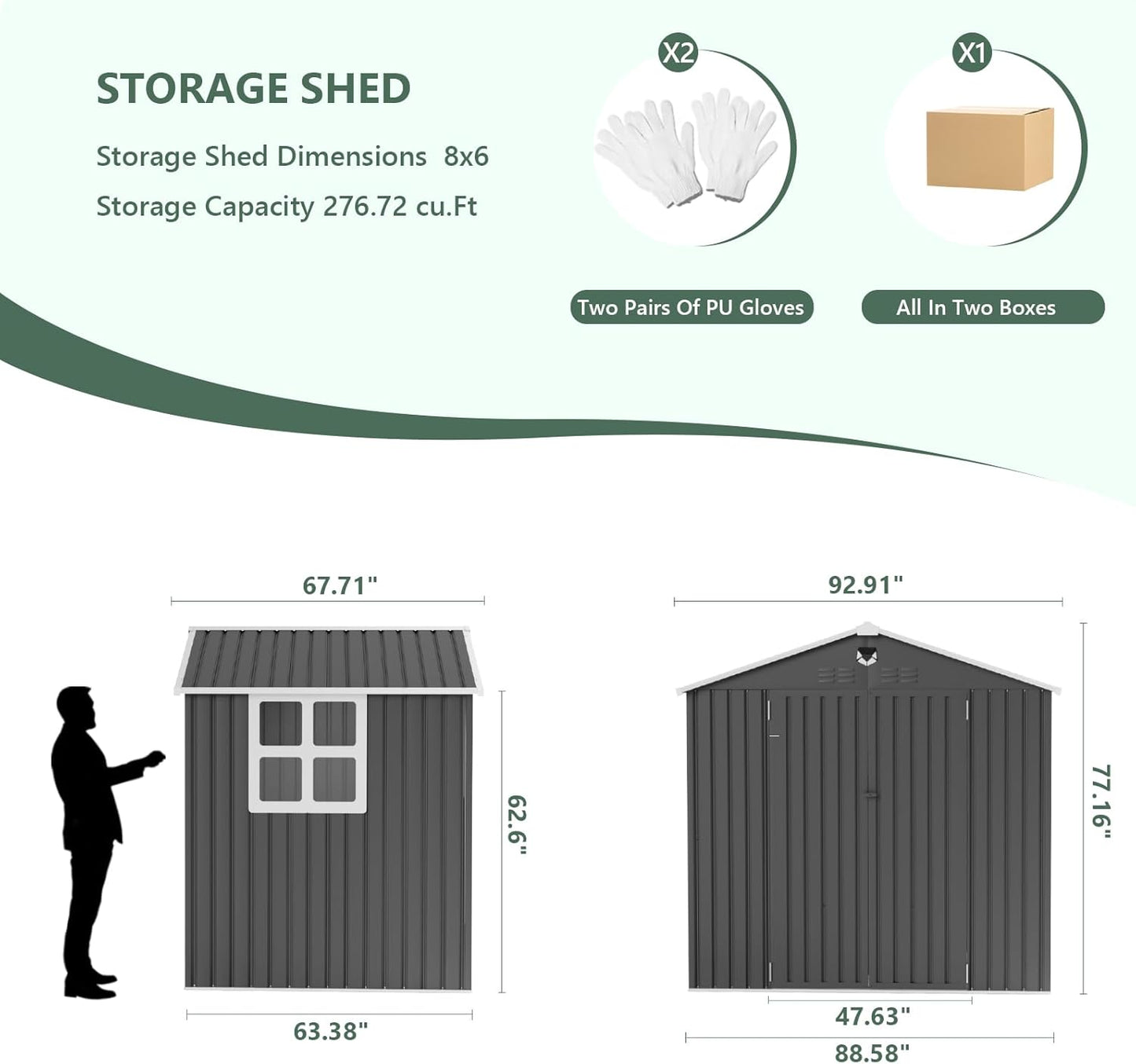 8x6 FTMetal Storage Shed, Outdoor Tool Sheds with Lockable Door & 1 Window, Large Heavy Duty Tool Sheds, Outside Waterproof Storage Building