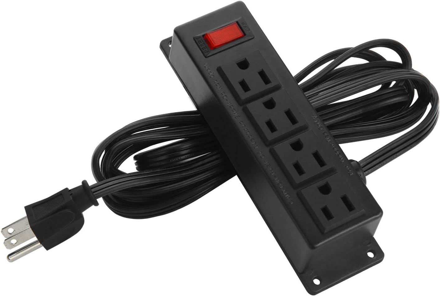 Wall Mount Power Outlet Strip, 4 Outlet Mountable Power Strip with Switch, Under Desk Power Strip Connect with 10ft Cord Mount Under Desk, Workbench, Nightstand, Dresser, Table.(Black)