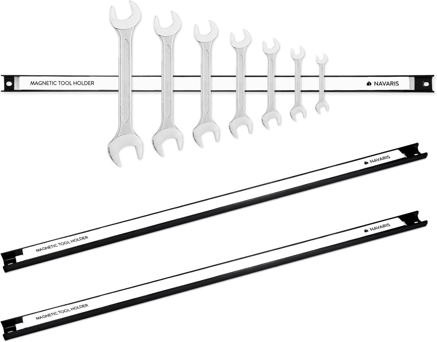 Navaris Set of 3 Magnetic Tool Holder Rack - 24 Inch Heavy Duty Garage Wall Holder Strip for Tools - Tool Bar with Magnet for Screwdriver, Wrench