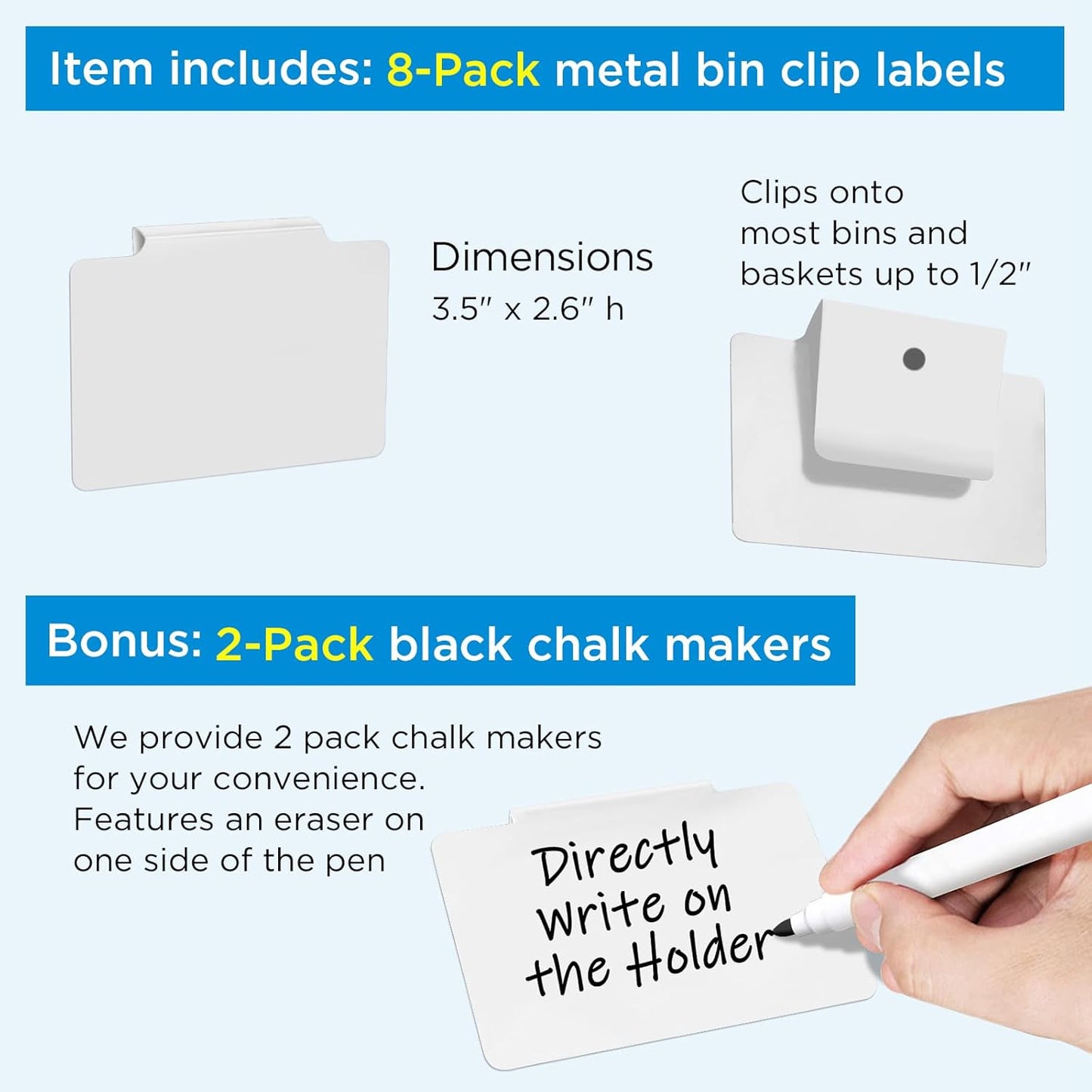 Metal Basket Bin Label Clip (White, 8 Metal Label Clip)