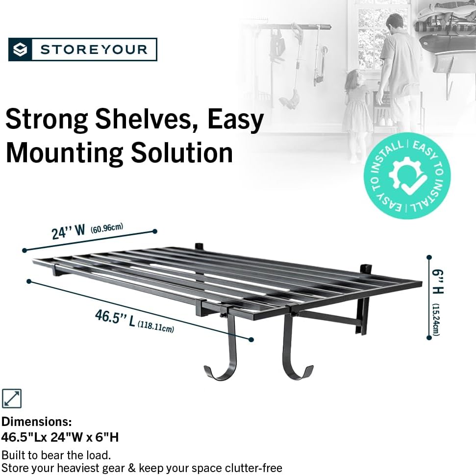StoreYourBoard Heavy Duty Garage Shelf Wall Mount 2ft x 4ft – Wall-Mounted Shelving for Storage & Organization – Heavy Duty Garage Shelves for Tools, Bins, & Equipment – Holds 400 lbs - Black