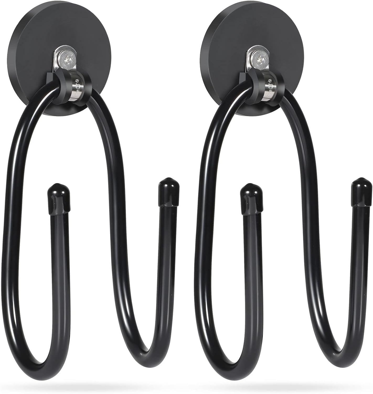 Strong Magnetic Hooks，Heavy Duty Storage Straps Tool Organizer for Extension Cords, Hoses, Cables, Ropes, Drills,Wall Mount for RV and Garage (2 PCS 50 Pounds) (Black-2PCS)