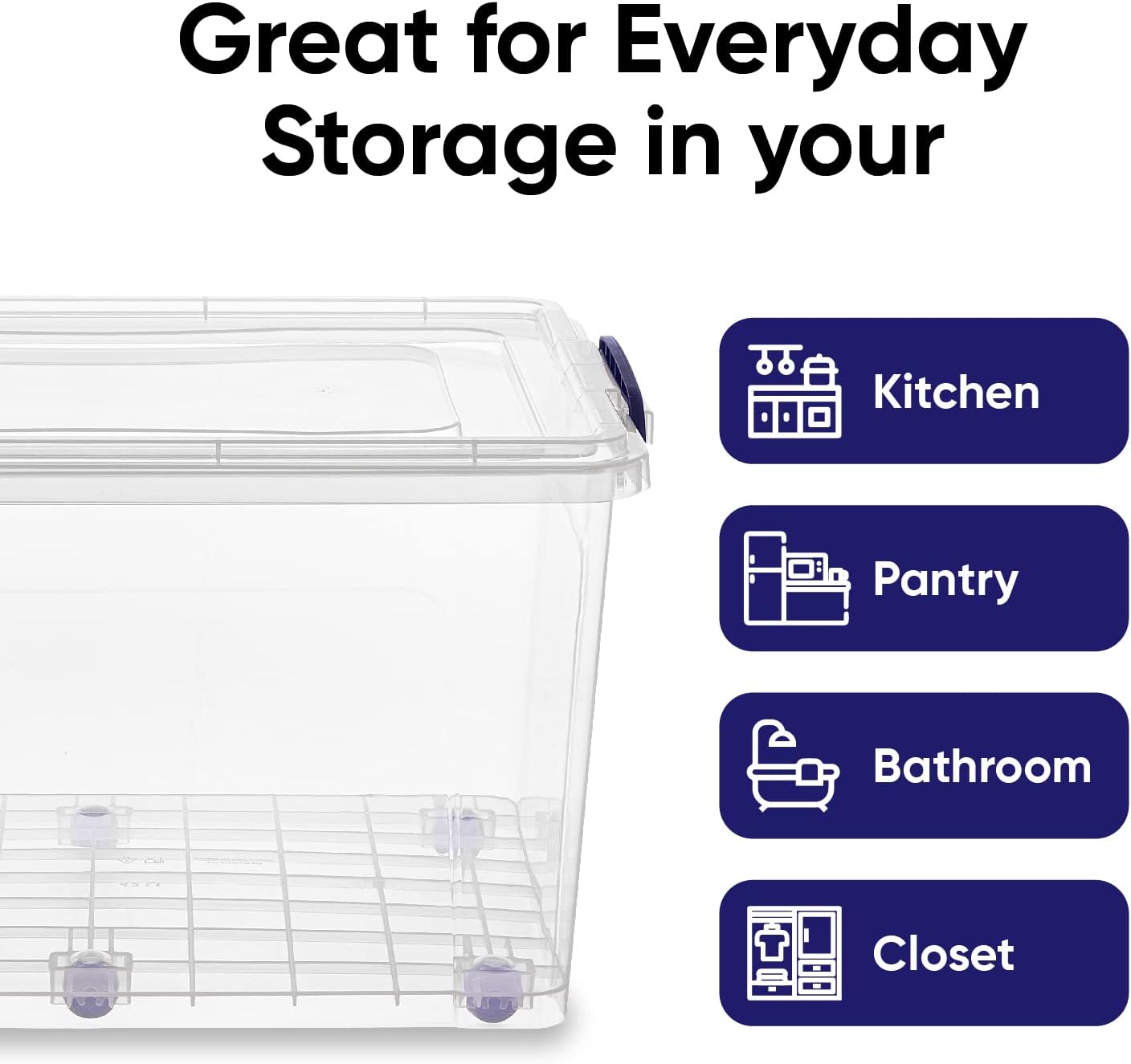 Superio Storage Bins with Lids- Clear Boxes for Organizing, Stackable Plastic Containers- BPA Free, Non-Toxic, Odor Free, Organizer for Home, Office, Dorm (6 Pack, 44 Qt (Wheeled))