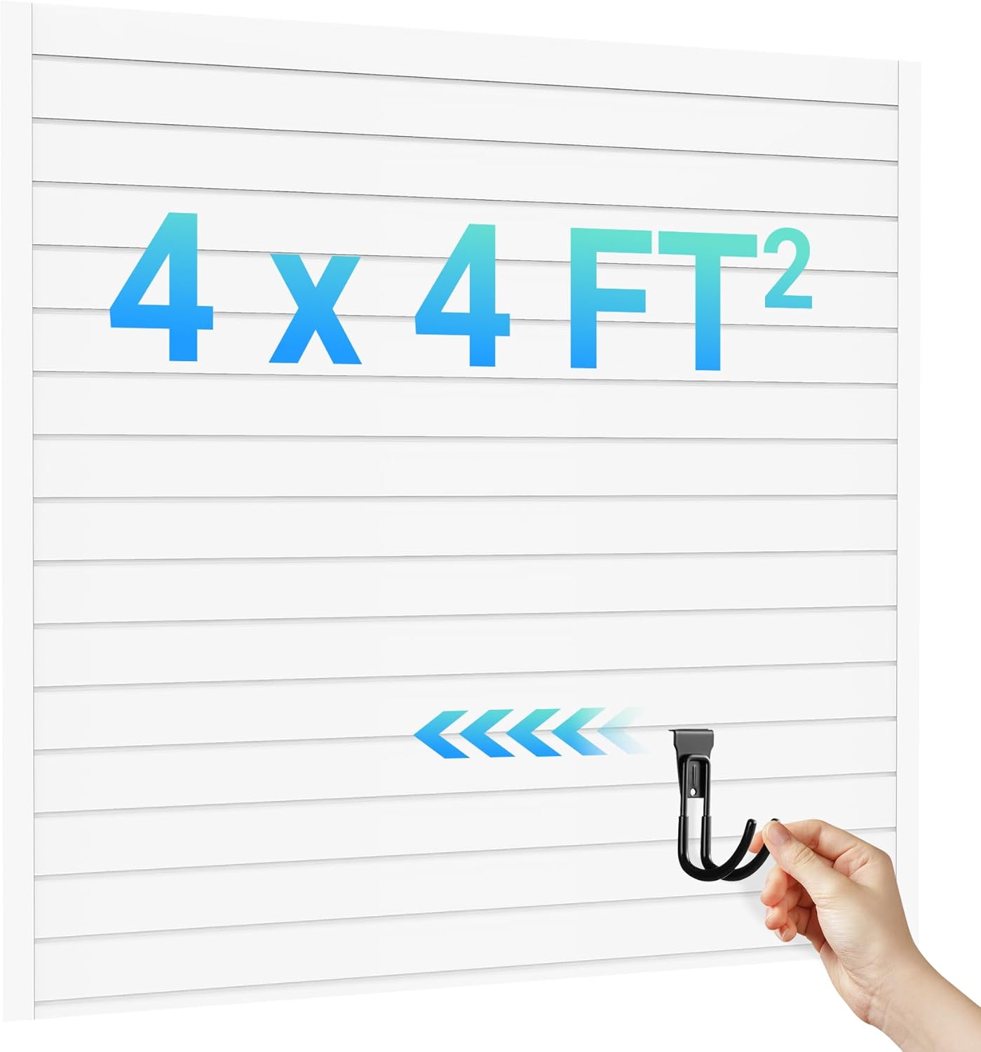 Ezlaino Slatwall Panel 4FT x 4FT, PVC Slat Wall Storage System, Waterproof, Durable& Easy to Install, Compatible with Most Hooks, Ideal for Garage Storage & Home Decoration, White