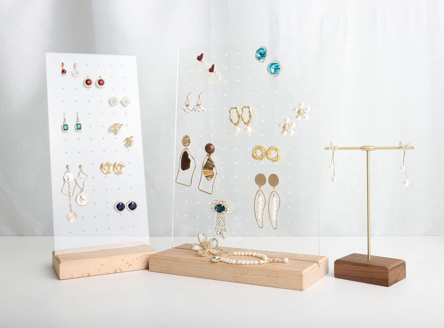 GemeShou Beech earring display for selling jewelry, wooden earring holder for studs display, small jewelry studs display board for show【Wood stand with acrylic board-Beech】