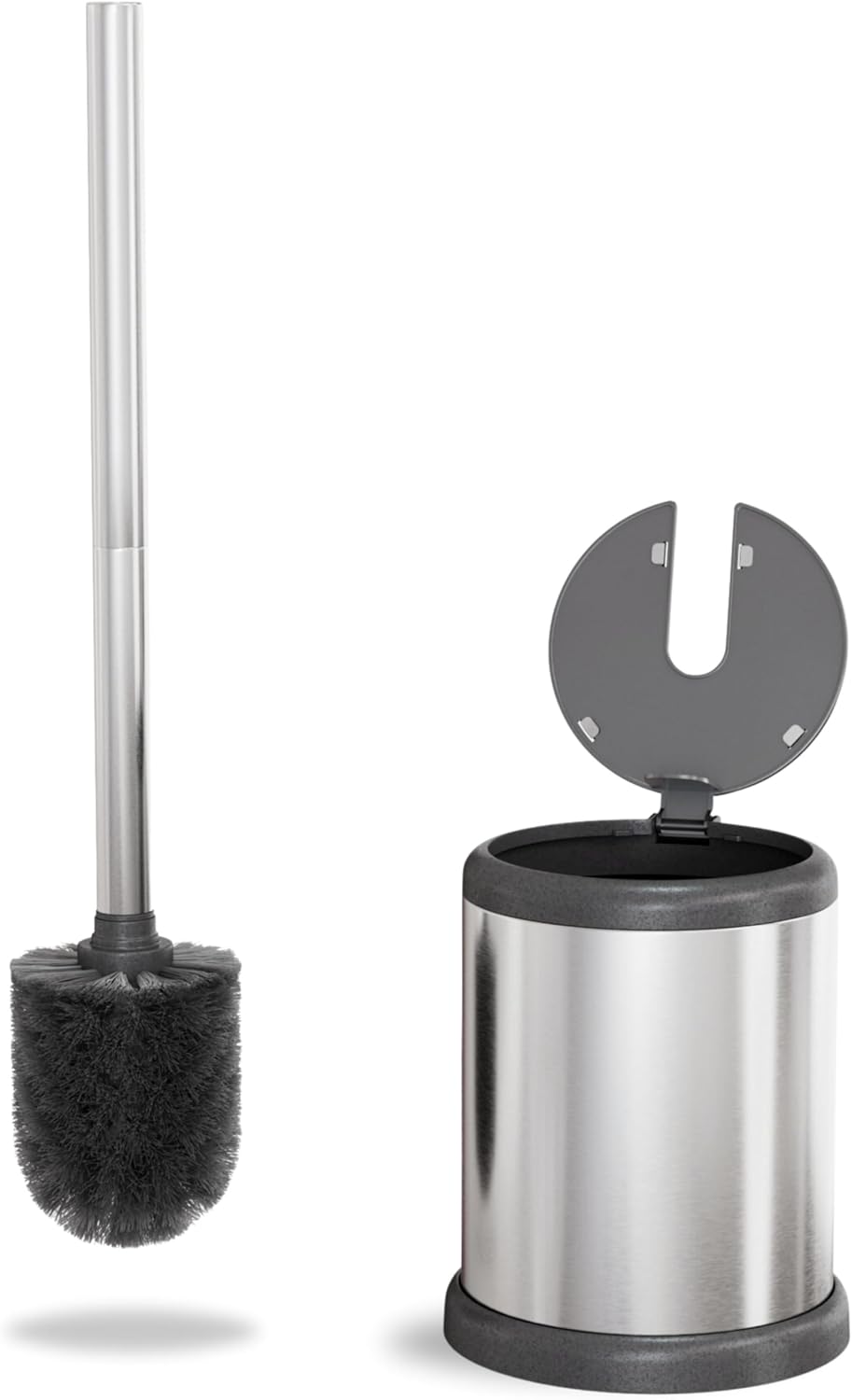ToiletTree Products Toilet Brush with Lid - Sleek Toilet Bowl Brush and Holder - Toilet Scrubber Brush Set with Heavy-Weight Base - Lidded Toilet Bowl Cleaner Brush and Holder - Chrome