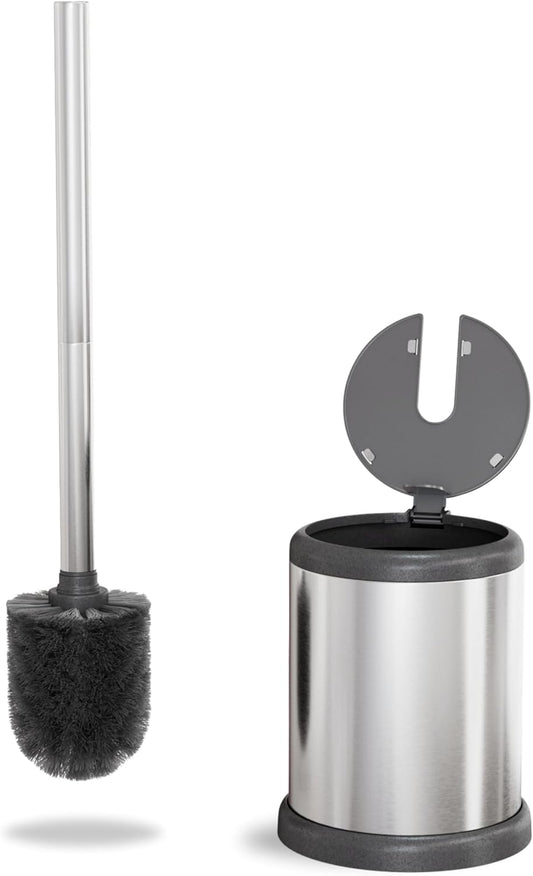ToiletTree Products Toilet Brush with Lid - Sleek Toilet Bowl Brush and Holder - Toilet Scrubber Brush Set with Heavy-Weight Base - Lidded Toilet Bowl Cleaner Brush and Holder - Chrome