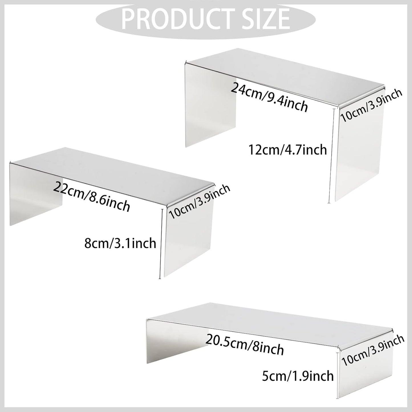 Purse Display Stands - 3 Stainless Steel Perfume Display Stands Metal Shoe Display Riser Stand for Home Boutique Retail Store Showcase, Mirror