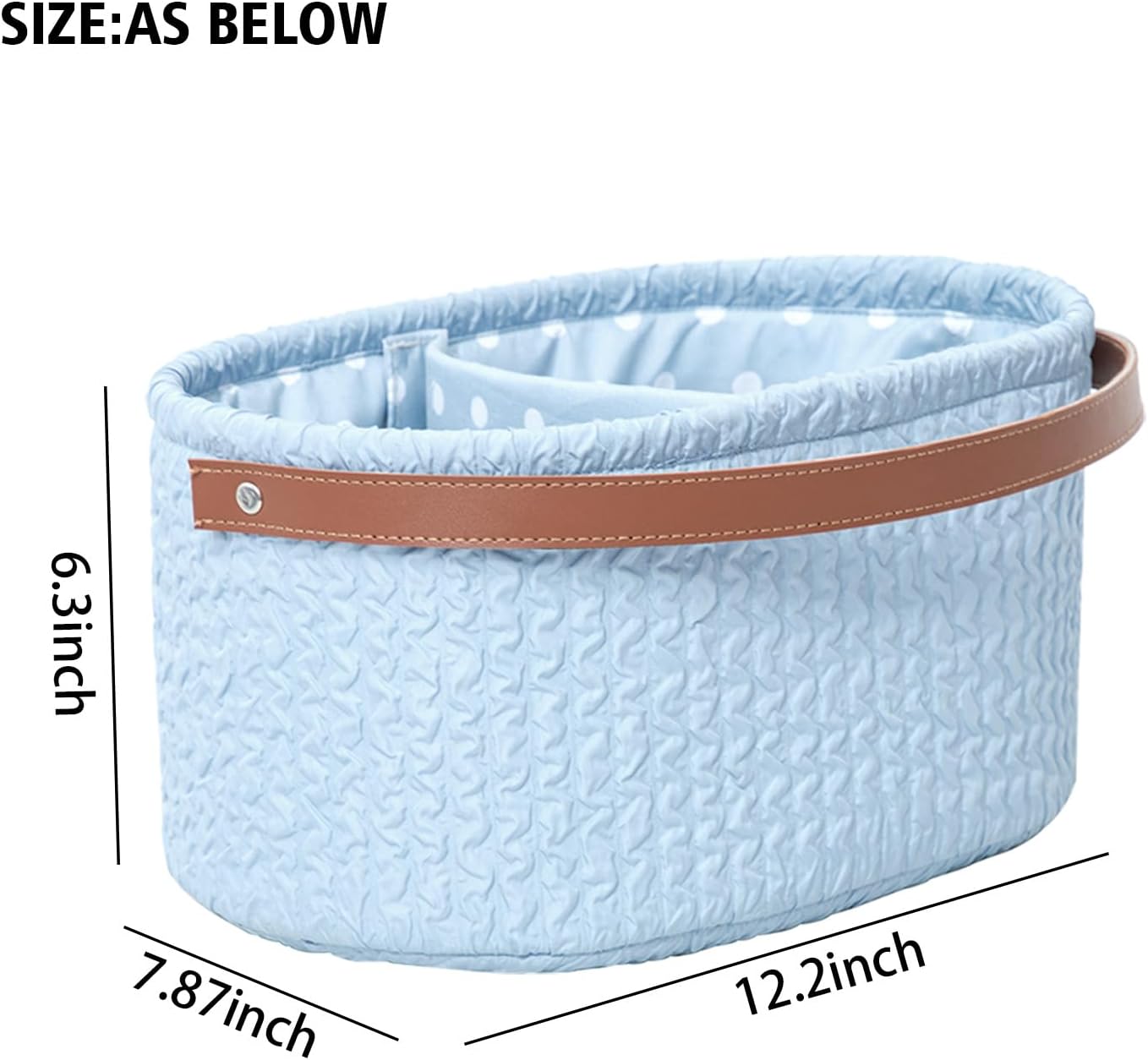 Blue Oval Double Compartment Pleated Fabric Basket - Quilted Fabric Storage Basket with PU Carrying Handle - Collapsible Organizer for Home, Picnic, Shopping, Traveling