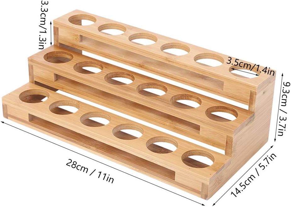 3 Tier Essential Oil Holder Stand, 1.4in Hole Diameter Wood Cosmetic Storage Organizer Rack, Makeup Display Stand for 18 Bottles