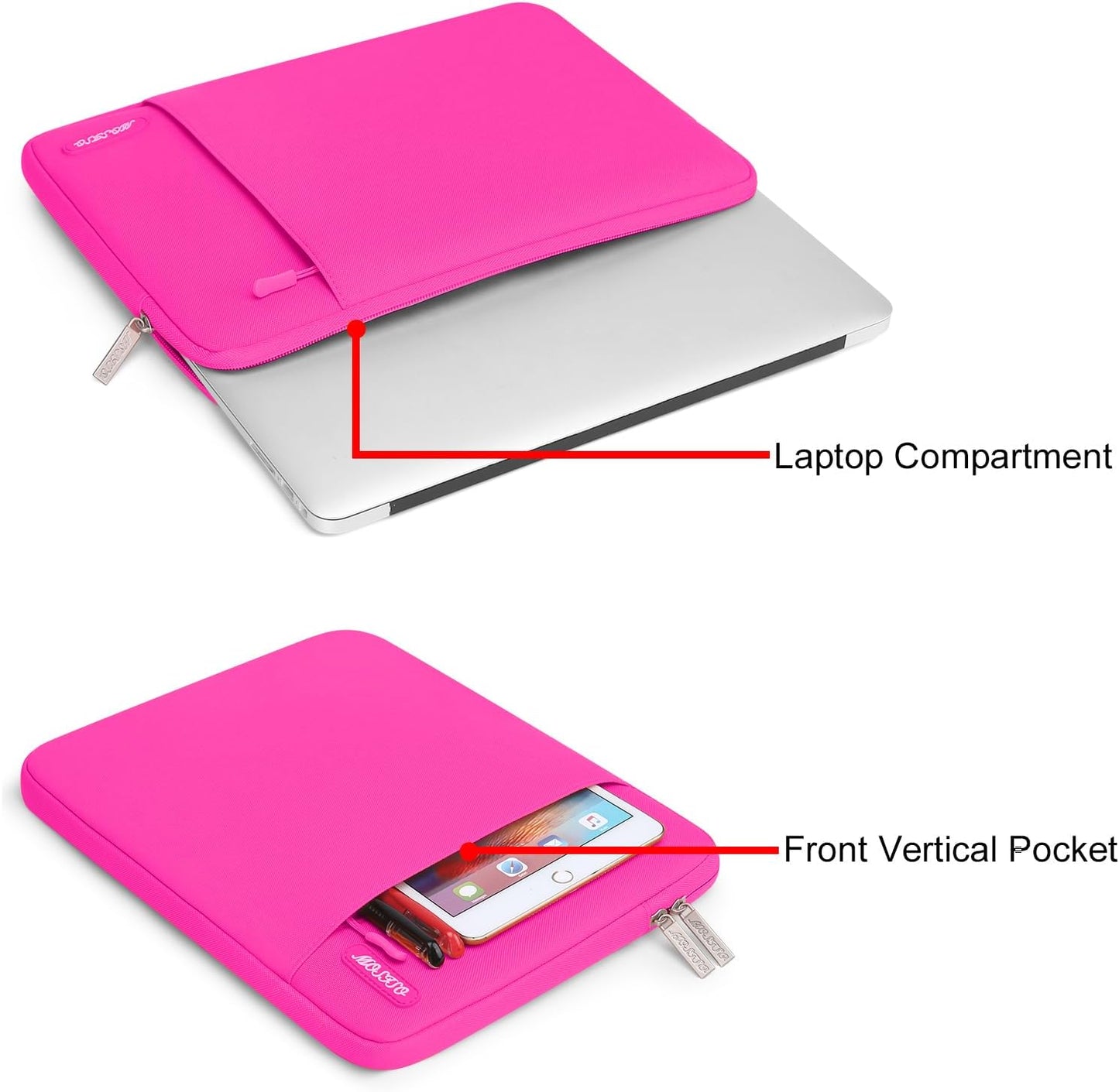 MOSISO Laptop Case 16 inch, 15-15.6 inch Laptop Sleeve Compatible with MacBook Pro 16 M4 M3 M2 M1, HP Acer Dell Lenovo ASUS Notebook, Polyester Vertical Computer Sleeve Bag with Pocket, Bright Rose