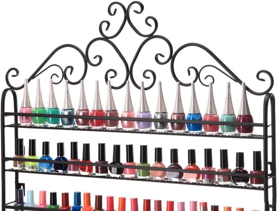 DAZONE DIY Mounted 6 Shelf Nail Polish Wall Rack Organizer Holds 120 Bottles Nail Polish or Essential Oils Black