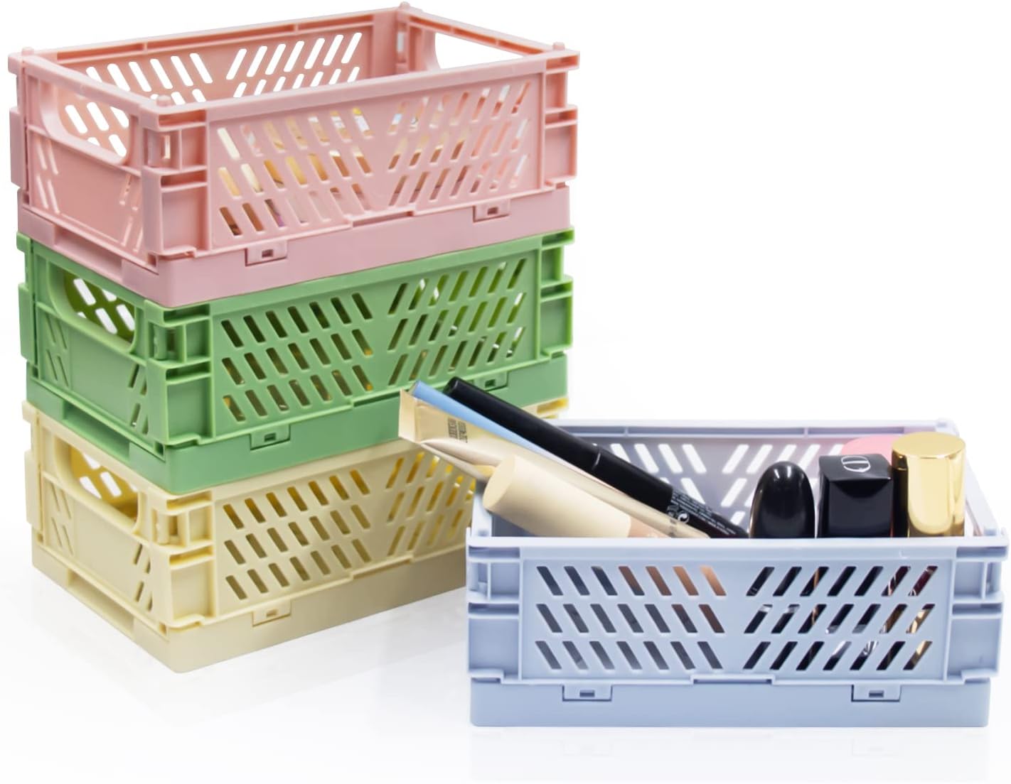 Xhwykzz 4 Pack Mini Foldable Plastic Small Baskets for Organizing and Storage, Collapsible Storage Crate for Home Bedroom Office Classroom Drawer Organizers (5.9x3.9x2.2in) Mini Size
