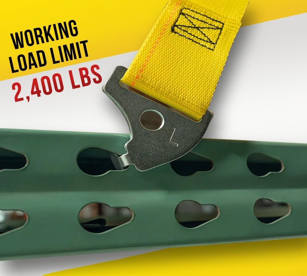 Mytee Products 4 Pack 2"x110.5" Pallet Rack Safety Straps for 9 ft Pallet Bays - 2400 lbs Breaking Strength Rack Safety Straps for Holding Pallets in Place - Warehouse Storage Shelving Accessories